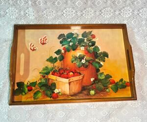 Vintage Strawberry Serving Tray | Country Kitchen Wood Tray